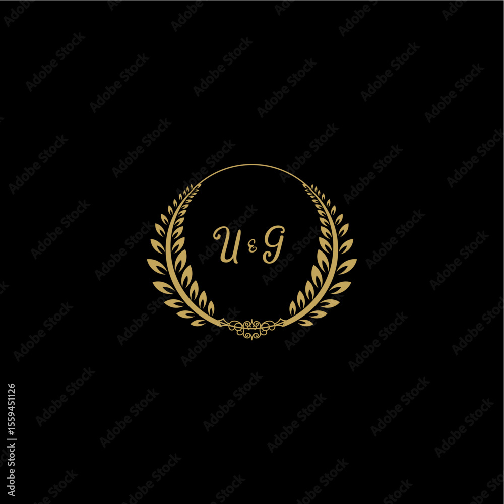 Naklejka premium UG beautiful feminine and elegant wedding monogram initial logo with circle floral gold