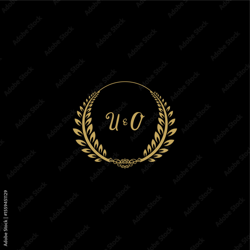 Fototapeta premium UO beautiful feminine and elegant wedding monogram initial logo with circle floral gold