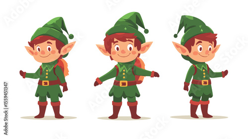 Adventurous Elf in Green Outfit Flat Vector Illustration