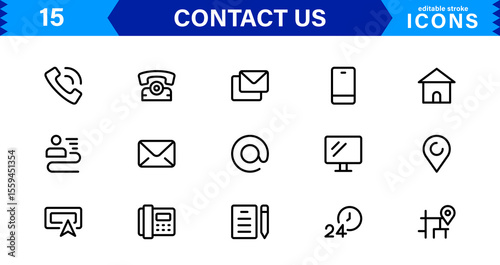 Essential Contact Us Vector Icons for UI UX Design Featuring Email, Phone, Chat, Location, and Customer Service Symbols in Clean Style