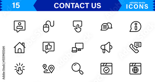 Essential Contact Us Vector Icons for UI UX Design Featuring Email, Phone, Chat, Location, and Customer Service Symbols in Clean Style