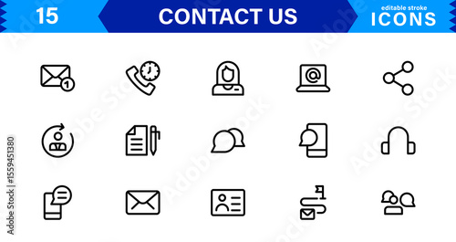 Essential Contact Us Vector Icons for UI UX Design Featuring Email, Phone, Chat, Location, and Customer Service Symbols in Clean Style