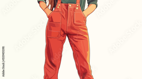 Adventurous Girl in Overalls Flat Vector Illustration
