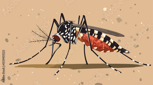 Aedes Aegypti Mosquito Bite on Skin, Vector Illustration