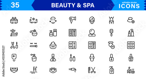 Beauty and Spa Icon Set Representing Wellness, Facial, Skin Care, Relaxation, and Beauty Treatments in a Clean, Professional, Minimalist Vector Design