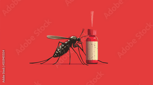 Effective Aerosol Spray for Mosquito Bite Prevention - Flat Vector Illustration