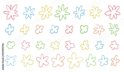 手書きの花のイラストセット　ベクター カラフル	
