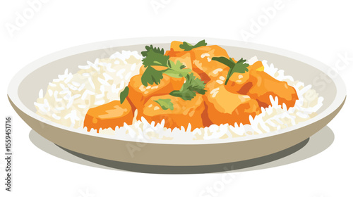 African Food Chicken and Rice Flat Vector Illustration