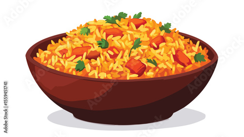 Delicious African Jollof Rice Flat Vector Illustration