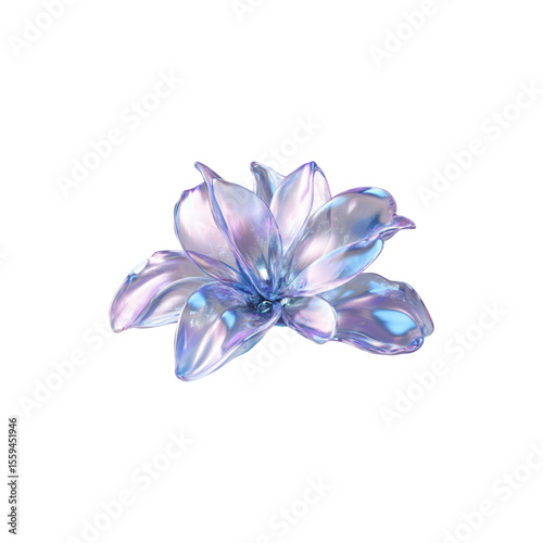  Silver flower with fluid holographic texture isolated on white background