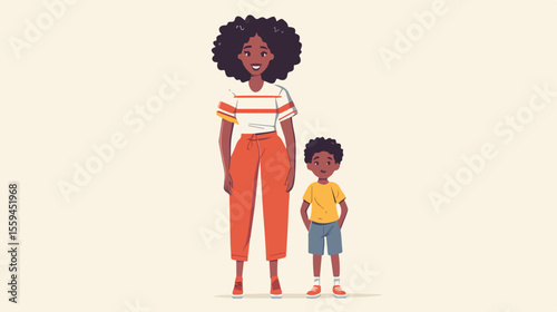 Afro Mother and Son Characters Flat Vector Illustration