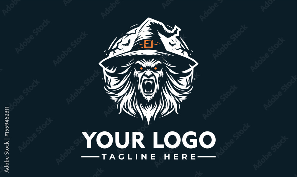 A stylized illustration of a screaming witch with a pointed hat, set within a circular emblem. A stylized illustration of a screaming witch with a pointed hat, set within a circular emblem.