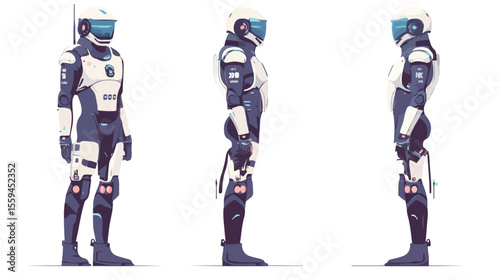 Futuristic AI Police Cyborg in Flat Vector Illustration