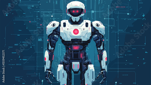 Futuristic AI Police Cyborg Machine Flat Vector Illustration
