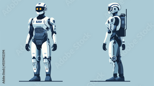 Advanced AI Police Cyborg Technology Vector Illustration