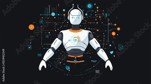 Modern AI Robot with Digital Data and Creative Ideas