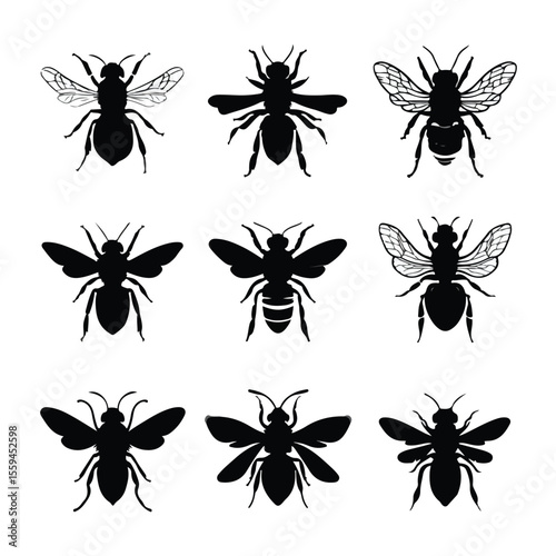 bee silhouette set, Black & White silhouette set