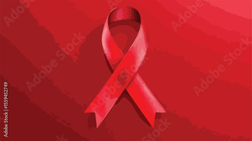 AIDS Day Crimson Ribbon Design - Flat Vector Illustration