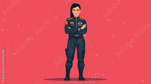 Female Air Force Pilot in Uniform Flat Vector Illustration
