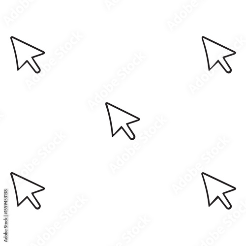 A simple black outline of a computer mouse cursor arrow icon repeated in a scattered pattern on a white background