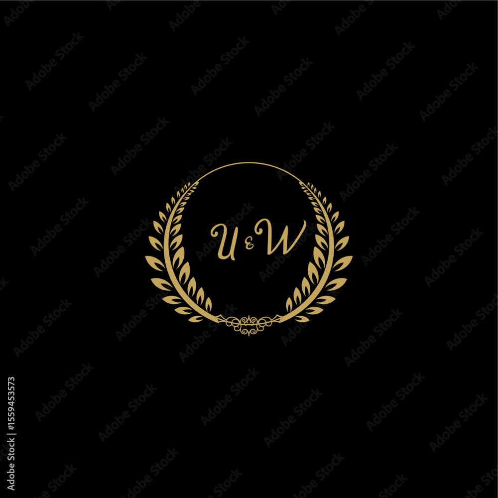 Naklejka premium UW beautiful feminine and elegant wedding monogram initial logo with circle floral gold