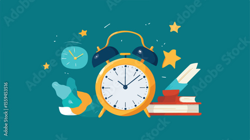 Modern Flat Vector Illustration of Alarm Clock for Educational Concepts