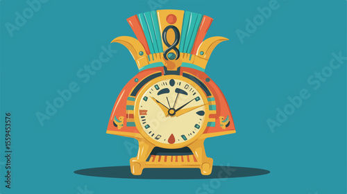 Vibrant Alarm Clock Head Cartoon in Ancient Egypt Style