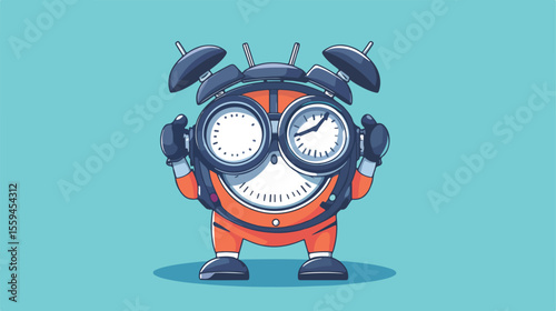 Cute Cartoon Pilot Mascot Character with Alarm Clock Head