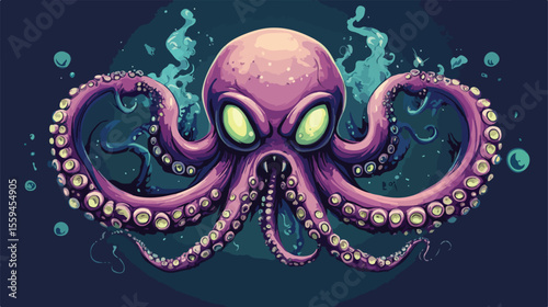 Futuristic Alien Comic Character with Tentacles Vector Illustration