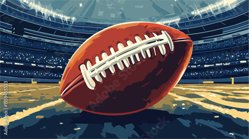 American Football Ball in Stadium - Flat Vector Illustration