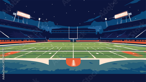 Vibrant American Football Field Scene Flat Icon Vector