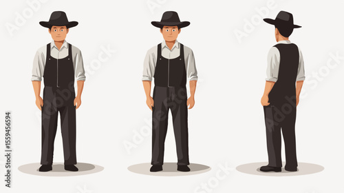 Amish Man Character Flat Vector Illustration