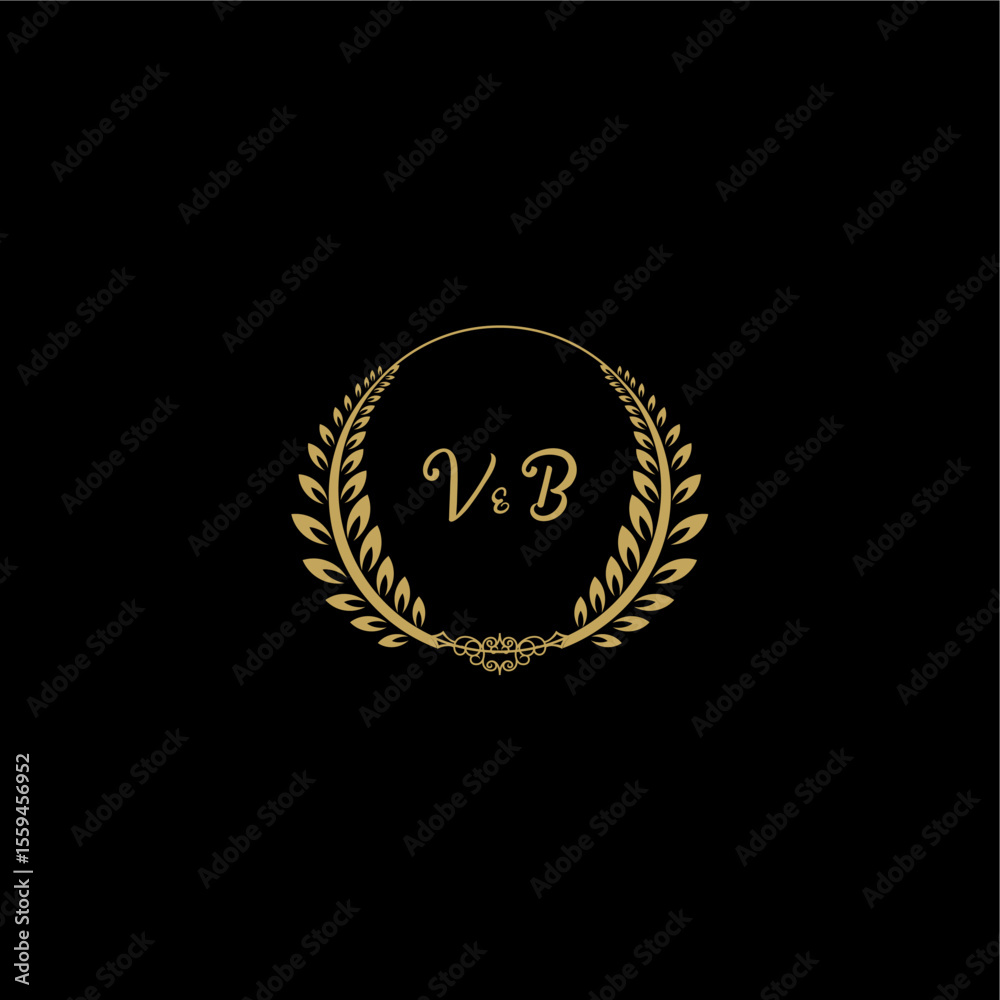 Fototapeta premium VB beautiful feminine and elegant wedding monogram initial logo with circle floral gold
