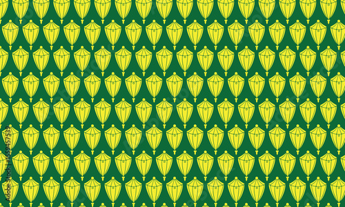 Seamless floral pattern with yellow flowers and green striped background in vintage style