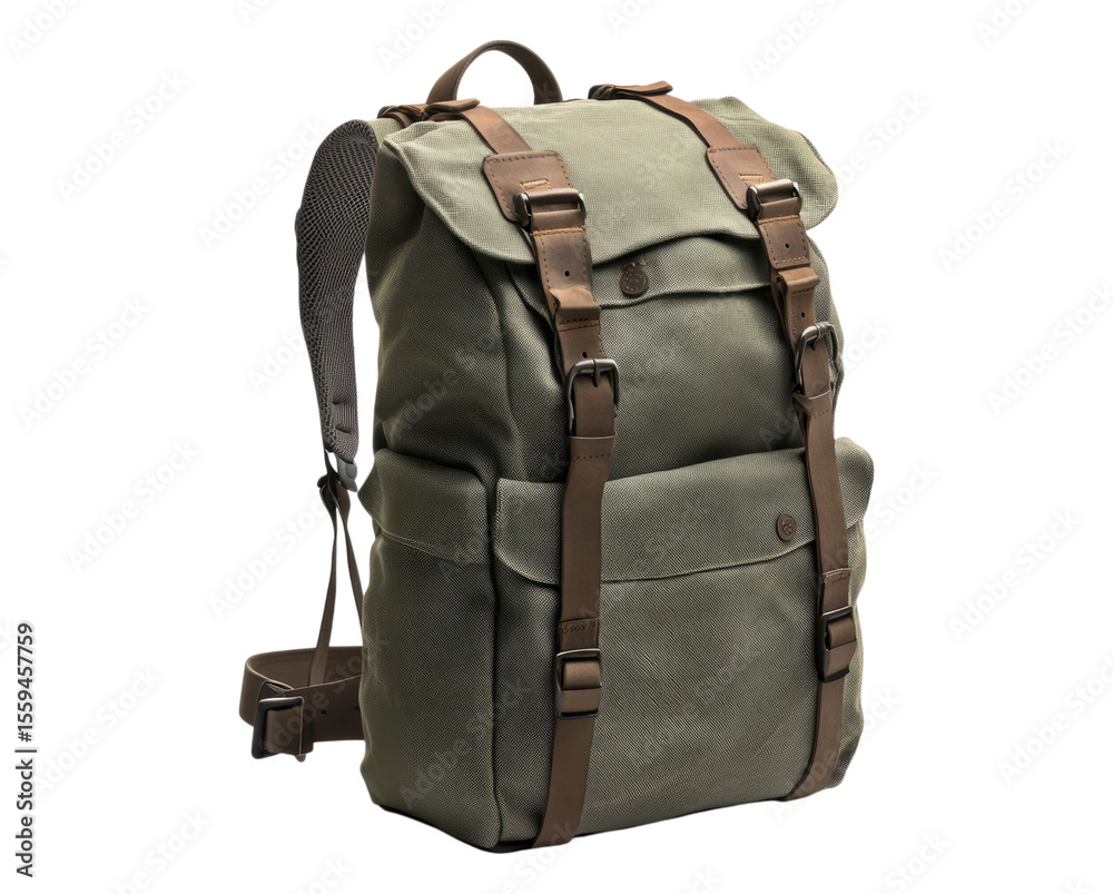 Naklejka premium Stylish Green Backpack with Leather Straps and Practical Design