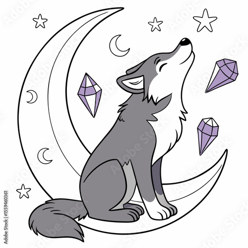 SVG art: A Playful Wolf in a Starlight Ball vibe with wearing a cape, tinted with Lunar Elegance tones