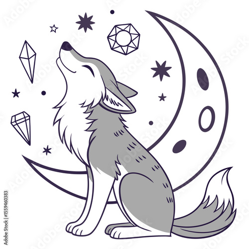 SVG art: A Playful Wolf in a Starlight Ball vibe with wearing a cape, tinted with Lunar Elegance tones
