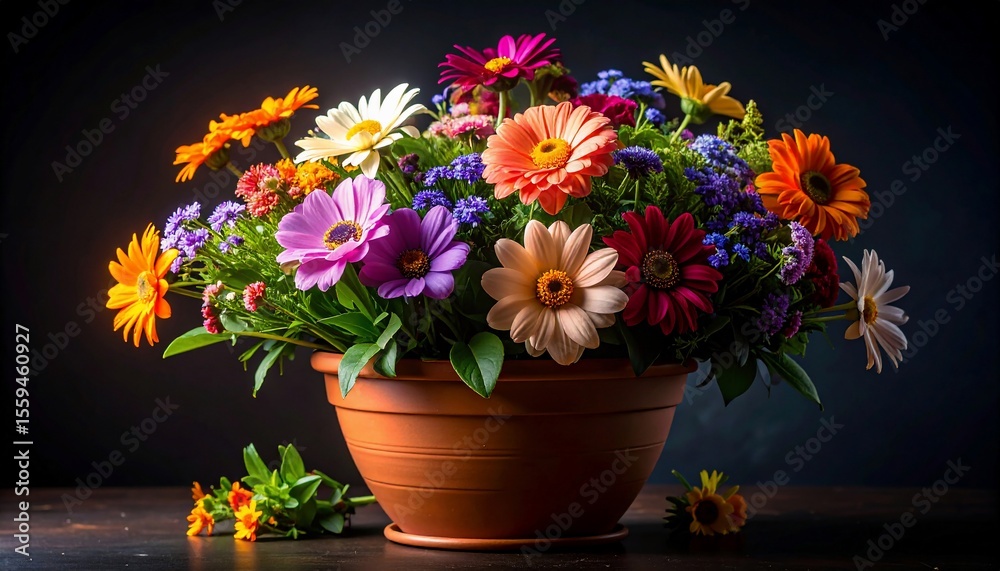 Fototapeta premium Vibrant Flower Arrangement in Terracotta Pot