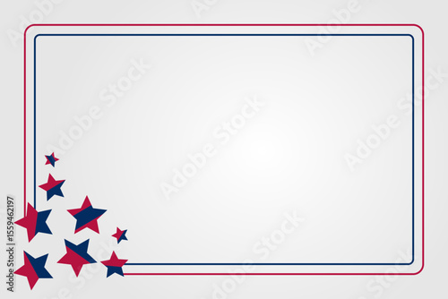 American holiday background in blue, white, red with star icons. Free copyspace area design