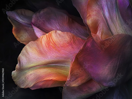Faded Tulip Petals Layered Over Shadowy Background
