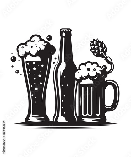 Beer mug of beer silhouette vector Illustration isolated on white background.