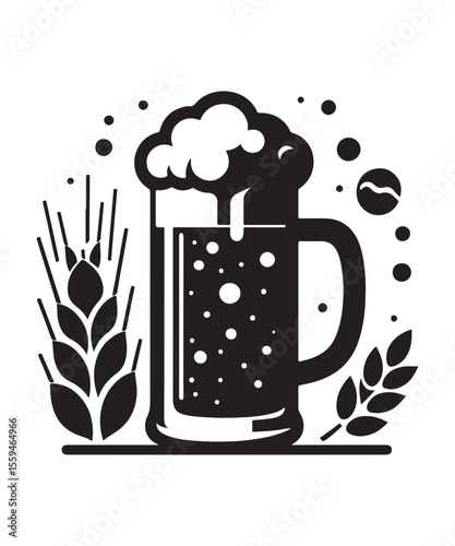 Beer mug of beer silhouette vector Illustration isolated on white background.