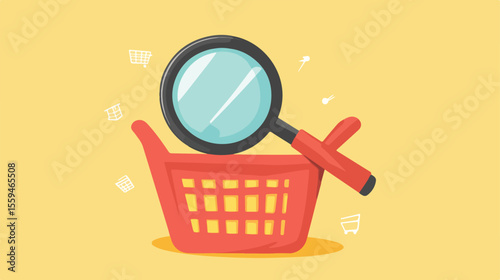 Basket Shopping with Magnifying Glass Isolated: Find, Ecommerce, Retail, Purchase, Magnify, Search, Market, Consumerism, Sale, Product, Shopping Bag, Discover, Buy, Explore