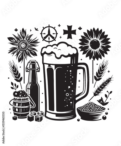 Beer mug of beer silhouette vector Illustration isolated on white background.