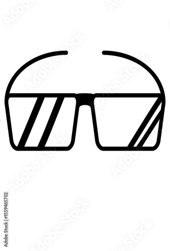 Simple outline icon of rectangular sunglasses.
Minimalist black and white eyeglasses symbol.
Basic line art illustration of eyeglasses.

