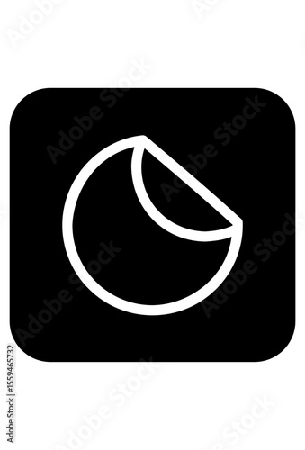 White outline circle sticker peeling off on a black background.
Minimalist black icon with a white peeling sticker graphic element.
Modern symbol of a circular sticker detaching from its surface.
