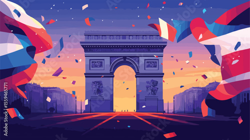 Bastille Day Poster Flat Vector Illustration