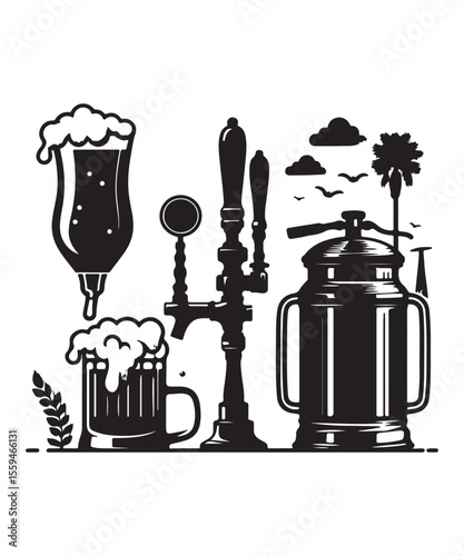 Beer mug of beer silhouette vector Illustration isolated on white background.
