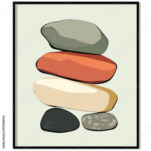 Zen Garden Arranged Stones Flat Vector Illustration