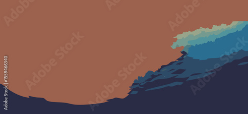 A minimalistic illustration of ocean wave with vivid colors and striking composition